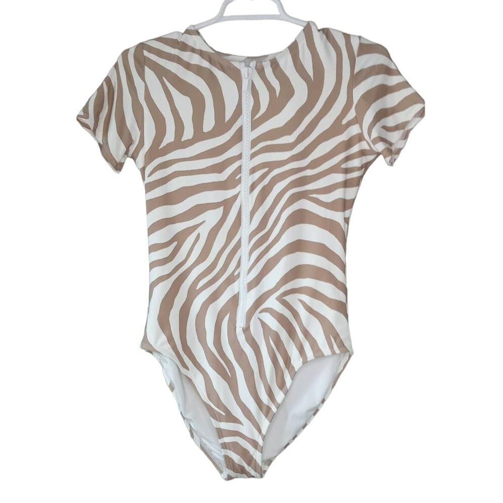 Michael Kors One Piece Short Sleeved Swim Suit Zebra Women's Size 12